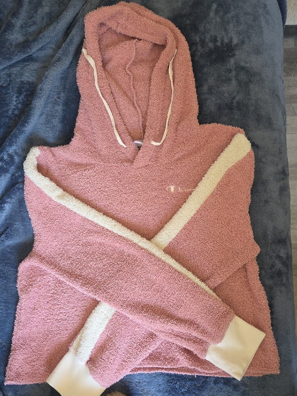 Champion Pink Sherpa Cropped Hoodie.